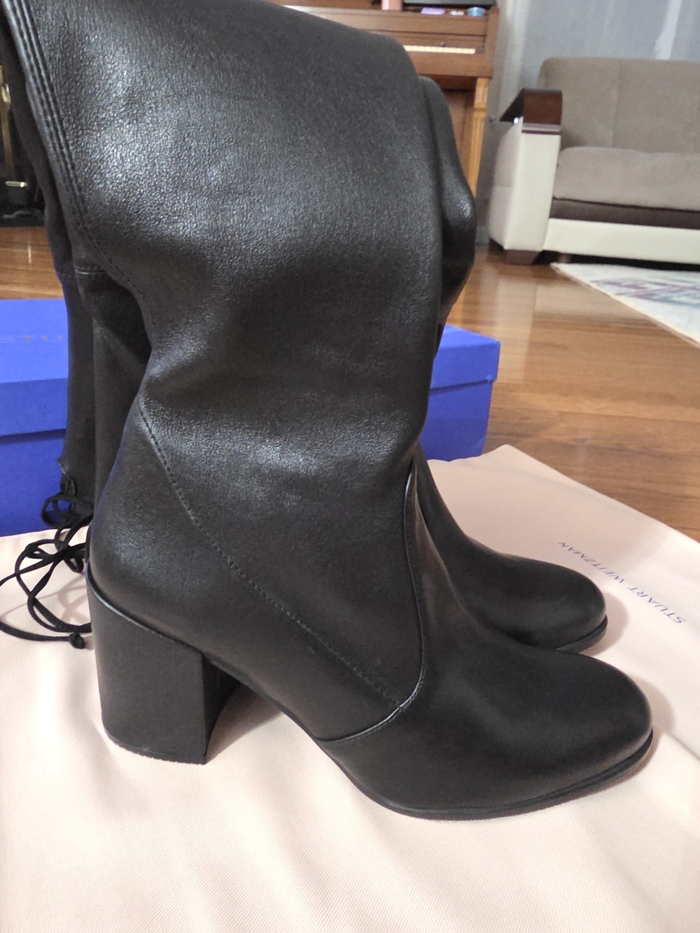 Stuart Weitzman Tall Black Leather Over-the-Knee Boots - Picture 8 of 16